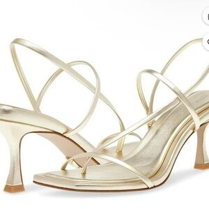 Steve Madden Locke Leather Strappy Y2K Mid Heels Gold Sandals - Champagne 7.5